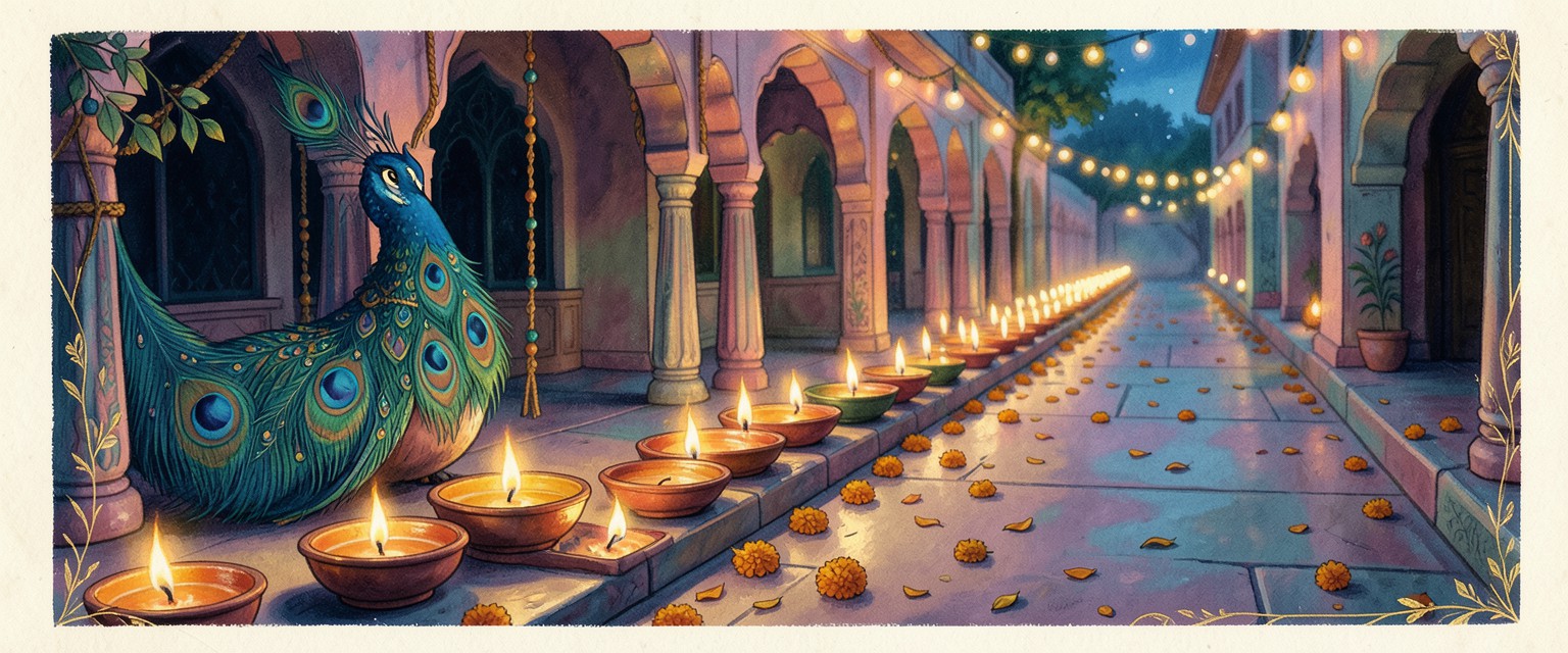 Rows of glowing clay diyas for Diwali